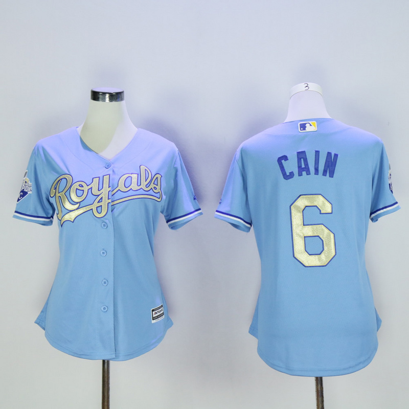 Women Kansas City Royals 6 Cain Light Blue Champion MLB Jerseys